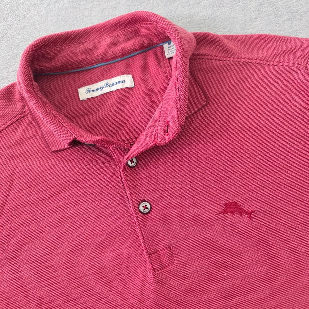 Tommy Bahama Mens Emfielder Polo Shirt Raspberry Red Tencel Blend Size Medium